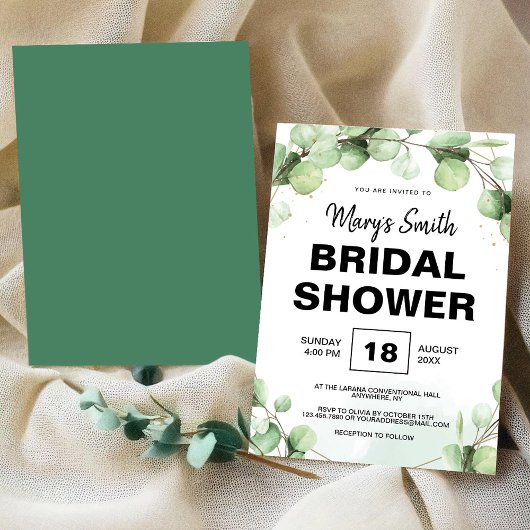 Green Eucalyptus Rustic Boho Elegant Bridal Shower 招待状