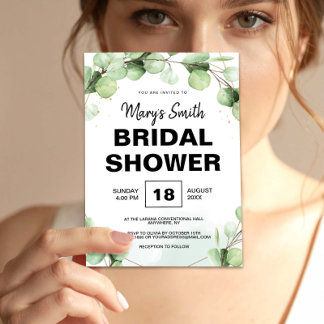 Green Eucalyptus Rustic Boho Elegant Bridal Shower 招待状