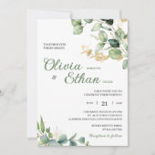 Green Eucalyptus Watercolor Botanical Wedding 招待状 (正面)
