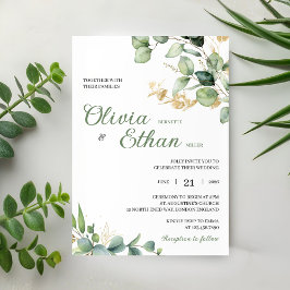 Green Eucalyptus Watercolor Botanical Wedding 招待状