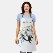 Green Eucalyptus Watercolor I Love the Cook エプロン (着用した状態)