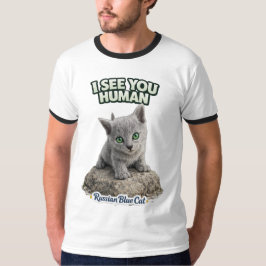 Green Eyes Russian Blue Kitten – I See You Human Tシャツ