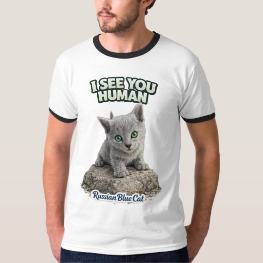 Green Eyes Russian Blue Kitten – I See You Human Tシャツ (正面)