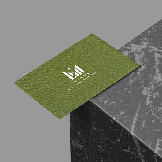 Green Fabric Texture Elegant Monogram Logo Custom 名刺