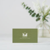 Green Fabric Texture Elegant Monogram Logo Custom 名刺 (スタンド正面)