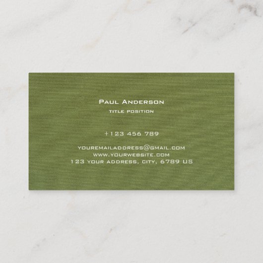 Green Fabric Texture Elegant Monogram Logo Custom 名刺 (裏面)