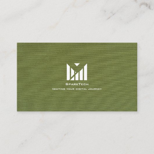 Green Fabric Texture Elegant Monogram Logo Custom 名刺 (正面)