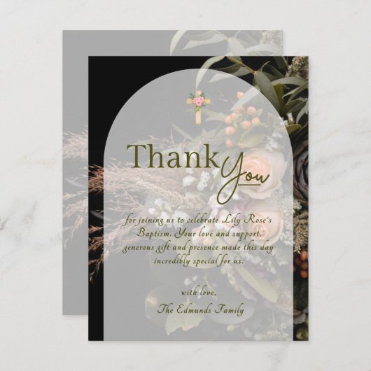 Green Fall Floral Baptism  サンキューカード (正面/裏面)