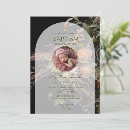 Green Fall Floral Baptism  招待状 (スタンド正面)