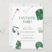 Green Fantastic Fore Preppy Golf Kids Birthday 招待状 (正面)