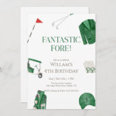 Green Fantastic Fore Preppy Golf Kids Birthday 招待状 (正面/裏面)