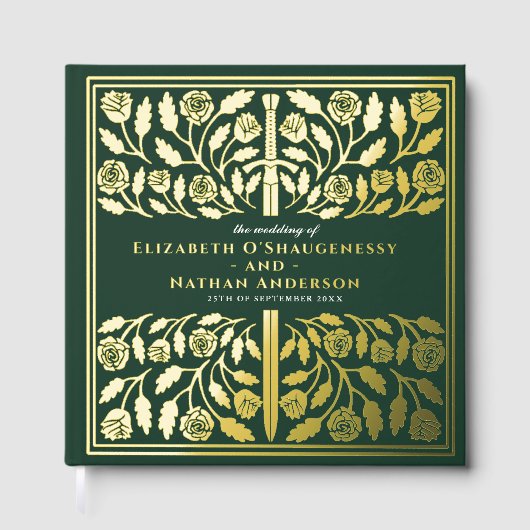 Green Fantasy Royal Medieval Sword Wedding ゲストブック (正面)