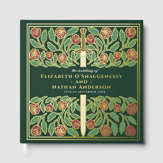 Green Fantasy Royal Medieval Sword Wedding ゲストブック (正面)