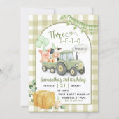 Green Farm Animals Three-i-e-i-o 3rd Birthday 招待状 (正面)
