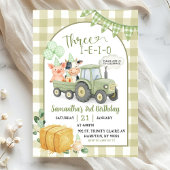 Green Farm Animals Three-i-e-i-o 3rd Birthday 招待状