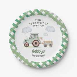 Green Farm Tractor Boys Any Age Birthday ペーパープレート