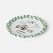 Green Farm Tractor Boys Any Age Birthday ペーパープレート (アングル)