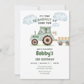 Green Farm Tractor Boys Any Age Birthday 招待状 (正面)