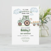 Green Farm Tractor Boys Any Age Birthday 招待状 (スタンド正面)