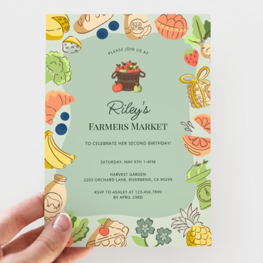Green Farmers Market Organic Farm Fresh Birthday 招待状