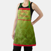  Green Faux Brocade Red Trim Holiday Apron エプロン (インサイチュ)