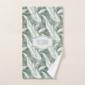Green Feathers Delicate Gray Monogrammed バスタオルセット (ハンドタオル)