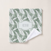 Green Feathers Delicate Gray Monogrammed バスタオルセット (ウォッシュタオル)