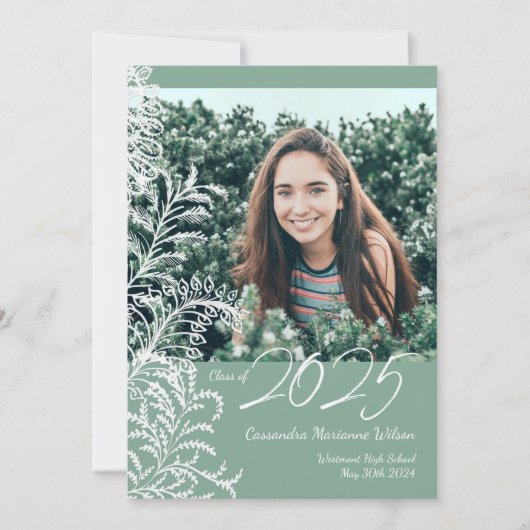 Green Ferns Vintage Photo Graduation Announcement 招待状 (正面)