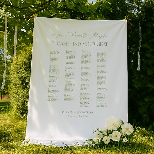 Green Find Your Seat Fabric Wedding Seating Chart  タペストリー