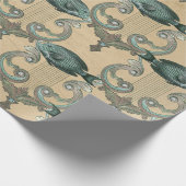 Green Fish and Harps on Tan ラッピングペーパー (角)