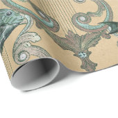 Green Fish and Harps on Tan ラッピングペーパー (ロールコーナー)