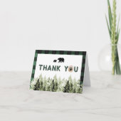 Green Flannel Bear Pine Tree Thank You Card 招待状 (正面)