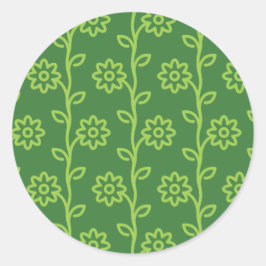 Green Flat Flower Garden Pattern ラウンドシール