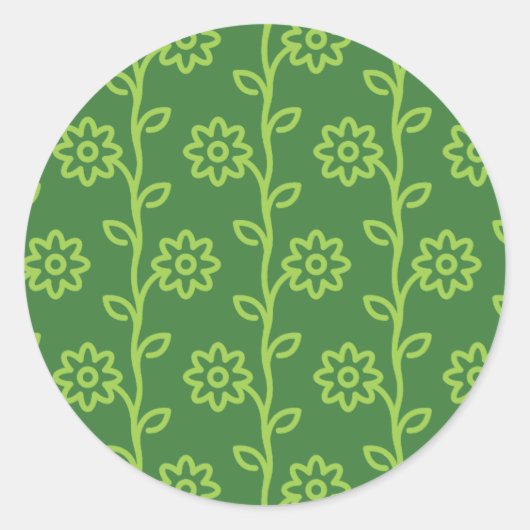 Green Flat Flower Garden Pattern ラウンドシール (正面)