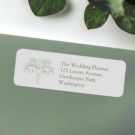 Green fleur de lis leaves wedding return address ラベル