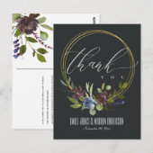 GREEN FLORA FOLIDS BLACKリース結婚THANK YOU ポストカード (正面/裏面)