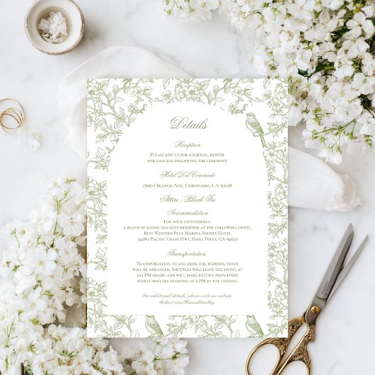 Green Floral and Bird Toile Enclosure Cards エンクロージャーカード