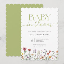 Green Floral Baby in Bloom ベビーシャワー 招待状