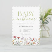 Green Floral Baby in Bloom ベビーシャワー 招待状 (スタンド正面)