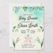 Green Floral Baby Shower, Spring Baby Shower 招待状 (正面)