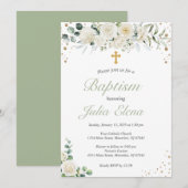 Green Floral Baptism Invitation 招待状 (正面/裏面)