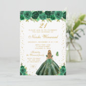 Green Floral Blonde Hair Princess Birthday Party 招待状 (スタンド正面)