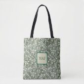 Green Floral Botanical Vines Monogram トートバッグ (正面)