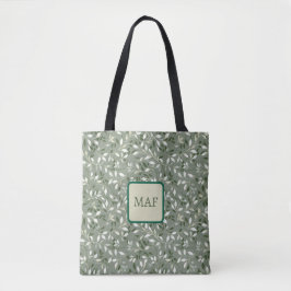 Green Floral Botanical Vines Monogram トートバッグ