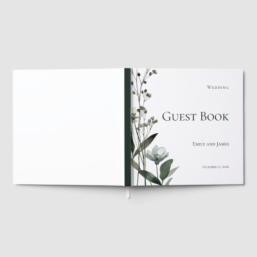 Green Floral Botanical Wedding ゲストブック (全面)