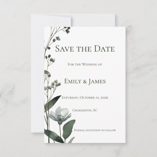 Green Floral Botanical Wedding セーブザデート (正面)