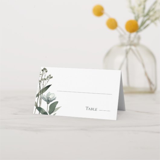 Green Floral Botanical Wedding プレイスカード (正面)