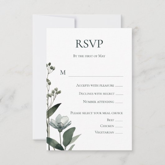 Green Floral Botanical Wedding 出欠カード (正面)