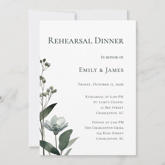 Green Floral Botanical Wedding 招待状 (正面)