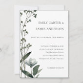 Green Floral Botanical Wedding 招待状 (正面)